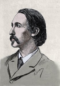 イギリスの作家、ロバート・ルイス・スティーブンソン（1850-1894）の肖像 作： Unknown artist