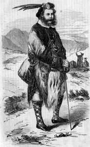 Roualeyn George Gordon Cumming (1820-1866) スコットランドの旅行者でライオン・ハンター。1858年5月8日付「The Illustrous World」56号に掲載されたリントンによる版画。 作： Unknown artist