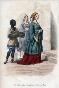 エルサレムの王女であり女王でもあったエルサレムのシビュラ（エルサレム・シビュラ）（1160年頃～1190年）の肖像。モーリス・ラシャトレの『教皇の歴史』に掲載された1842年の版画。個人蔵。 作： Unknown artist