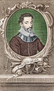 イギリスの航海士、サー・フランシス・ドレーク（1540-1596）の肖像。 作： Unknown artist