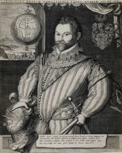 イギリスの航海士、サー・フランシス・ドレーク（1540年頃～1596年）の肖像。 作： Unknown artist