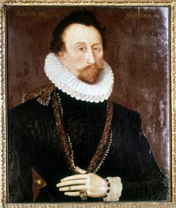 イギリスの提督、サー・ジョン・ホーキンス（ホーキンス）（1532-1595）の肖像。