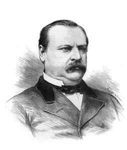 スティーブン・グローバー・クリーブランド（1837-1908）の肖像は、各州の代表者によってアメリカ共和国の大統領職のためにデザインされたものです。"Le Monde Illustré "に掲載された図版
