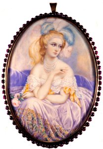 カスティリオーネ伯爵夫人（1837-1899）の肖像（ヴァージニア・エリザベッタ・ルイサ・カルロッタ・アントニエッタ・テレサ・マリア・オルドイーニ）。アイボリーのミニチュア。 作： Unknown artist