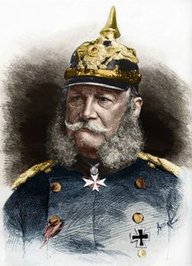 プロイセン王でありドイツ皇帝であったウィリアム1世（1797-1888）の肖像。19世紀末に制作された版画です。