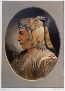 あるインディアンの肖像。Man-CE-Muckt - Paul Kane著「Wandering of an artist among the indians of North America」（Longmans & Roberts, London）に掲載。 作： Unknown artist
