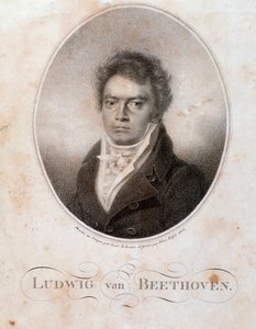 ドイツの作曲家ルートヴィヒ・ヴァン・ベートーヴェン（1770-1827）の肖像 エングレーヴィング。19世紀ボローニャ、音楽文献博物館 作： Unknown artist
