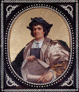 イタリアの航海士クリストファー・コロンブス（Christopher Columbus、Cristoforo Colombo、Cristobal Colon）（1451-1506）の肖像 モサイク 作： Unknown artist