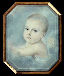 皇帝ナポレオン1世（1769-1821）の息子で、後のナポレオン2世となるローマ王ベベ（1811-1832）の肖像。19世紀の匿名の八角形メダイヨン。ガラス下の水彩画。パリ、レジオンドヌール美術館 作： Unknown artist