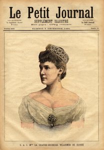ロシアの大公ウラジーミルの肖像は、1854年にメクレンブルク＝シュヴェリン（Mecklenburg Schwerin）のマリー王女として生まれ、1874年に皇帝の弟である大公ウラジーミル・アレクサンドロヴィチ・ロマノフ（1847-1909）と結婚しました。Le peti」のエングレーヴィング 作： Unknown artist