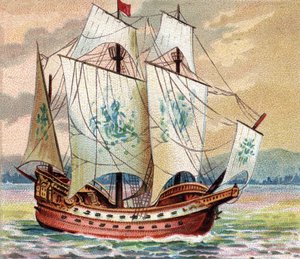 Portuguese Carrack - Portuguese Caraque - 15世紀後半のポルトガル船団のキャラック（ナベ）の特徴を表す。 作： Unknown artist