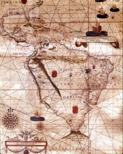 バルトロメオ・ヴェリオが所有していた南アメリカを表すポルトゥラン。1561. 作： Unknown artist