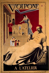 劇作家ベンジャミン・ジョンソン作「ヴォルポーネ」のポスター。 作： Unknown Artist