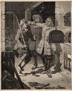 陶器：パイプ・アース（ファイン・ファイアンス）。イギリス人ジョン・アストベリー（1688-1743）は、ジョン・フィリップとデビッド・エラーズ兄弟の家を訪れ、彼らから新しい白いファイアンスの秘密を盗み出しました。Aによる「Les arts et metiers illustres」に掲載された1885年のエングレービング 作： Unknown artist