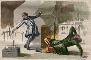 ジョルジュ・ギヨーム（ウィルヘルム）・リッチマン教授（1711-1753）は、電気計の実験後、作業場で亡くなった。 作： Unknown artist