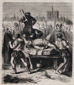 1610年にパリのグレーブ広場で行われた、アンリ4世（1553-1610）を暗殺したフランソワ・ラバイヤック（1578-1610）の処罰 - ピエール・ザッコーネ（1817-1895）の「Histoire des societes secretes, politiques et religieuses」に掲載されている1879年のエングレービング 作： Unknown artist