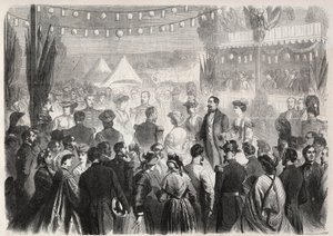 1861年7月21日、ヴィシーの擲弾兵キャンプでナポレオン3世（1808-1873）が即興で行ったクアドリル・ドヌール - Engraving In "Le Monde Illustré" 作： Unknown artist