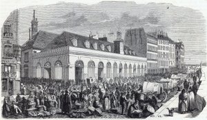ケ・デ・オーギュスタン。Marche de la Vallee - Edmond Texierの "Tableau-de-Paris "に掲載されたエングレービング 作： Unknown artist