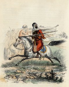 1841年、オランでフランス軍の馬上の狩人に逃げられたアブド・エル・カデル首長の赤い騎兵（Leon Galibert著「L