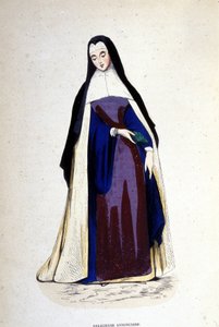 1501年にジャンヌ・ド・フランスがブールジュに設立したフェミニンな修道会、アノンシアード騎士団の修道士。19世紀のエングレーヴィング。 作： Unknown artist