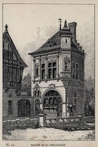 ルネッサンス様式の家 - 1889年の「1889年万国博覧会における人間の居住の歴史（シャルル・ガルニエ氏著）」に掲載された版画（1889年、パリ中央美術出版社 作： Unknown artist