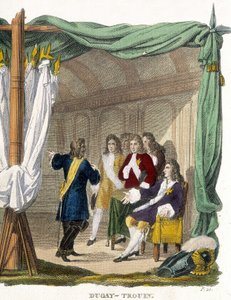 ルイ14世(1638-1715)の前でのルネ・デュゲイ・トルアン(Duguay-Trouin)(Rene Trouin du Gue dit)(1673-1736)。19世紀のエングレーヴィング。 作： Unknown artist