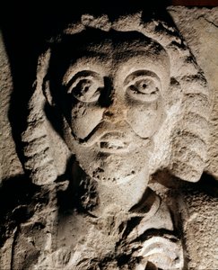 ホーエンシュタウフェン家のフレデリック1世（1122-1190）、ドイツ王、ドイツ皇帝のフレデリック・バルバースとして知られる人物を表現したもの。石のレリーフ。ミラノ城博物館 作： Unknown artist