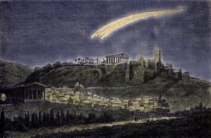 1878年、アテネの町の上空に現れた彗星を表現したもの。 作： Unknown artist