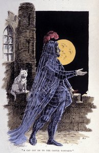 満月の夜の幽霊を表現したもの。1894年のエングレービング 作： Unknown artist