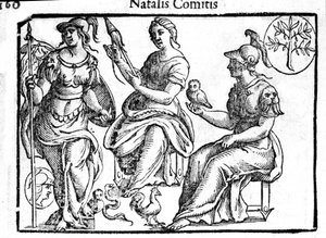 神格化されたアテナの表現。ナタリス・コミティスの「神話と寓話の説明」からの版画。1637. 作： Unknown artist