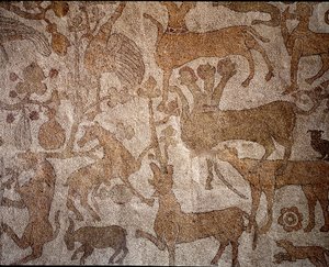 インドを征服したマケドニア王アレクサンドロス大王（紀元前356～323年）の活躍を象徴する架空のインドの動物群を表現 パンタレオネ（またはパンタレオン）の舗道 作： Unknown artist