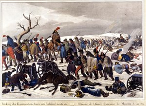 1812年、モスクワのフランス軍から撤退したもの。19世紀のエングレーヴィング。 作： Unknown artist