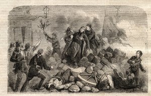 革命1848年"The Archeveque Monsignor Denis Affre (1793-1848) on the Barricade Faubourg Saint Antoine in Paris 26/06/1848 (Do o mon dieu que mon sang soit le dernier verse) (Death Denis Affre Archbishop of Paris of the barricade at the entrance to t t 作： Unknown artist