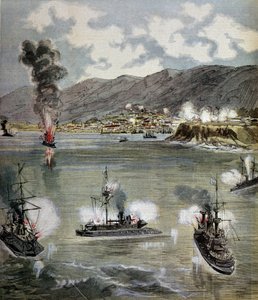 チリの革命：1891年のバルパライソ襲撃。イラストは1891年の「Supplement illustrates du Pepetit journal」から引用。パリ、B.N. 作： Unknown artist