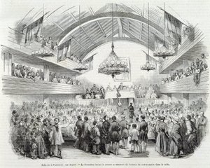 1848年の革命Brotherhood Hall, Rue Martel, 大統領は、部屋の中の委員の入り口で座談会を中断した。 作： Unknown artist