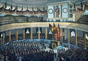 1848年～1849年の革命。フランクフルト・アム・マインの聖パウロ教会でのドイツ国民議会-彩色木版画
