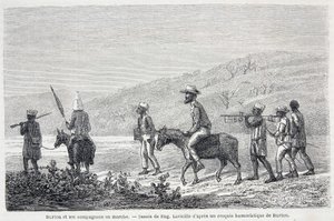 イギリスの探検家、リチャード・フランシス・バートン（1821-1890）とアフリカの仲間たち。Tour du Monde "の2学期に掲載された記事 "Captain Burton
