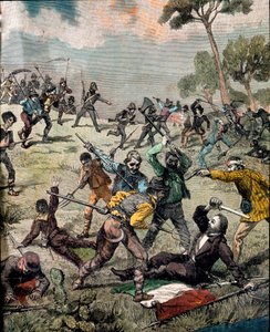 リソルジメント。「イタリアの革命家カルロ・ピサカーネ（1818-1857）が1857年6月28日にサプリで農民に襲撃される」 エングレーヴィング 個人蔵