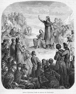 ロベール・ダルブリセルがフォントヴロー（フォントヴロー）の修道院を設立 - モーリス・ラシャトレ著「History of Popes, Kings, Queens, Emperors, through the centuries（数世紀にわたる教皇、王、女王、皇帝の歴史）」に掲載 1857年 作： Unknown artist