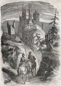 ロジャー（ルッジェーロ、ルッジェーロ）とリシャールはエグルモン城を見ている-ルドヴィコ・アリオストの「Roland furieux（Orlando furioso）」（16世紀）の1851年の版画-アリオスタとして知られている-トレッサン伯爵がイタリア語から翻訳して出版した版。