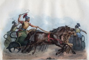 ローマの戦車レース、ビガ・レース（Bige）-「宇宙のあらゆる民族の用途と習慣」の刻印。Or History of the government, laws, militia, religious of all nations from the remotest times to the present day" 1856年 作： Unknown artist