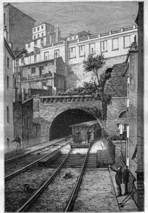 リヨンからフルヴィエールまでの鉄道道路-1884年「Journal des voyages」に掲載された版画 作： Unknown artist