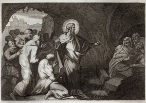 ロイアモント聖書、新約聖書。イエス・キリストによるラザロのよみがえり。1811年のイラスト。