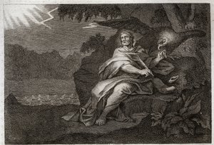 ロワイアモント聖書、新約聖書。ワシを持った伝道者聖ヨハネ。1811年のイラスト。
