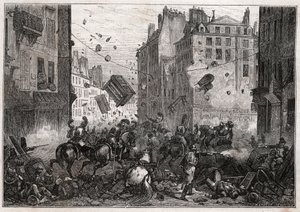 Trois-Glorieuses（1830年7月）のサン・アントワーヌ通り - 1830年の革命 サン・アントワーヌ通りでのバリケード闘争（1830年 作： Unknown artist