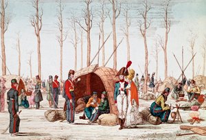 シャンゼリゼ通りでビバークするロシア兵（フランス・パリ、1814年3月31日）（版画