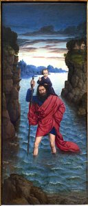 聖人クリストファー匿名の絵画、木に油彩、プリミティブ 作： Unknown artist