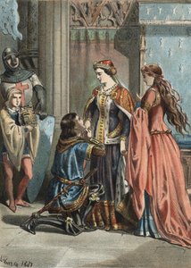 フランス王サン・ルイ（1214-1270）とその母ブランシュ・ド・カスティーユ（1188-1252）。1881年、フアン・フスト・フグエ著「エル・カルト・デ・ラ・エルモスラ」に掲載された版画。 作： Unknown artist