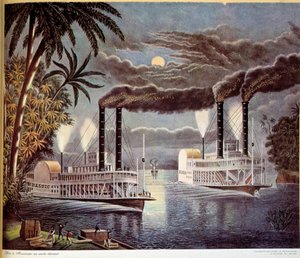 アメリカのミシシッピ川でのボート航行の様子。19世紀パリ、装飾美術 作： Unknown artist