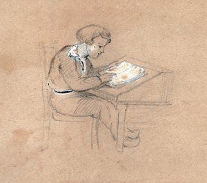 仕事をする小学生。(ドローイング、1830年頃) 作： Unknown artist